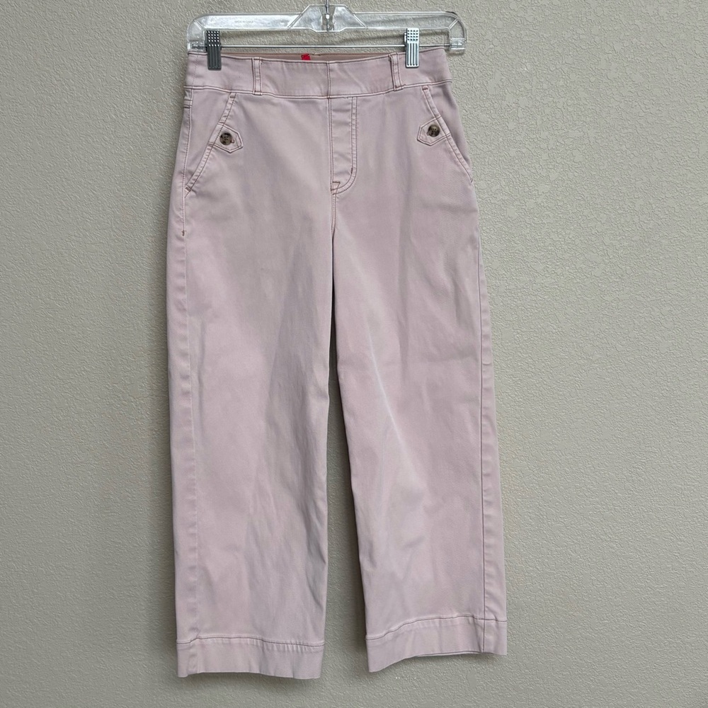 SPANX Light Pink Cropped Wide Leg Pants Petite Small Stretch Twill Flattering - Picture 2 of 7